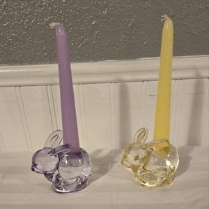 NEW - Glass Bunny Candle Holders - Purple And Yellow